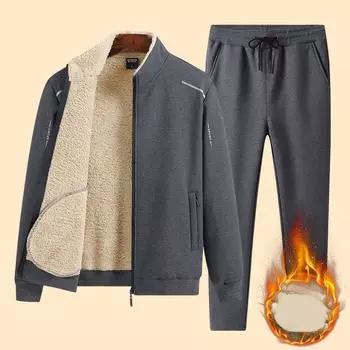 Зимняя толстовка с капюшоном для мужчин с толстой овечьей шерстью, комплект из двух предметов для спорта и молодежи среднего возраста L