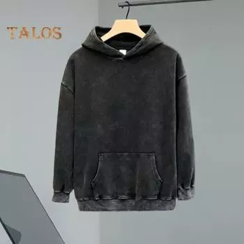 Зимняя толстовка с капюшоном для пары, свободный свитер с капюшоном в стиле ретро, длинный рукав, унисекс, эластичные манжеты, плотная толстовка с капюшоном на осень и весну M серый