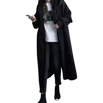 Зимняя толстовка с капюшоном, кардиган, платье выше колена, куртка XXXL чёрный