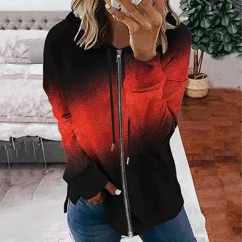 Зимняя толстовка с капюшоном с градиентным принтом, спортивная одежда, пальто для женщин, толстовки с капюшоном на молнии и 3D-карманами, осенняя женская одежда S