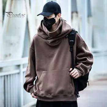 Зимняя толстовка унисекс с капюшоном и защитой шеи, высокий воротник и капюшон в стиле хип-хоп, большой передний карман, утепленная верхняя одежда для отдыха M серый