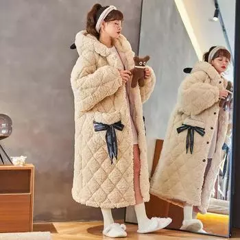 Зимняя трехслойная хлопковая пижама для женщин, коралловый бархат, теплая фланелевая пижама, домашний комплект, можно носить на улице M