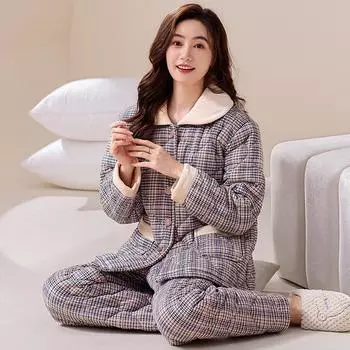 Зимняя трехслойная толстая теплая куртка женская пижама цветочная пижама одежда для сна мягкая M