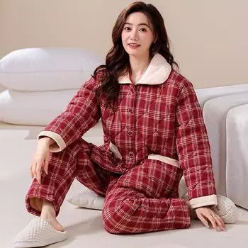 Зимняя трехслойная толстая теплая куртка женская пижама цветочная пижама одежда для сна мягкая L