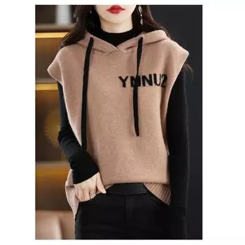 Зимняя трикотажная майка с капюшоном, женская майка на весну и осень, модная свободная плечевая кофта с толстым параграфом, женские топы one size чёрный