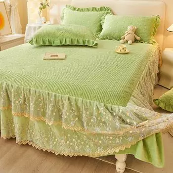 Зимняя юбка из молочного волокна, кружевное стеганое покрывало, плотный теплый детский флисовый наматрасник, постельное белье из кораллового флиса 150*200cm 3pcs
