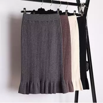 Зимняя юбка-русалка женская сексуальная юбка с высокой талией уличная мода длинная юбка миди one size покинуть белый