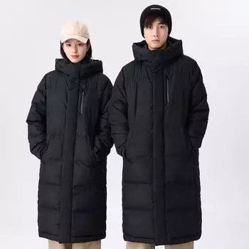 Зимняя удлиненная куртка-пуховик, куртка для пары, утепленная куртка из хлопка с капюшоном, защищающая от замерзания, мужской и женский кардиган для путешествий и походов M чёрный
