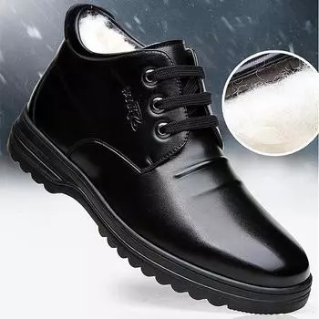 Зимняя удобная и теплая толстая подошва на флисовой подкладке, повседневная мужская обувь из хлопчатобумажной кожи 39 чёрный