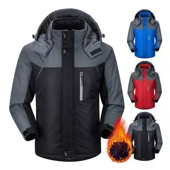 Зимняя уличная куртка-стойка с воротником-стойкой и защитой шеи с капюшоном и длинным рукавом с толстой подкладкой, морозостойкая застежка-молния, ветрозащитная мужская зимняя куртка больших размеров