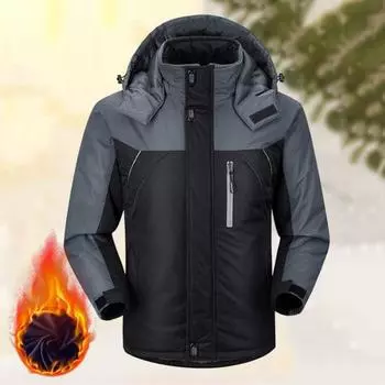 Зимняя уличная куртка-стойка с воротником-стойкой и защитой шеи с капюшоном и длинным рукавом с толстой подкладкой, морозостойкая застежка-молния, ветрозащитная мужская зимняя куртка больших размеров 2XL синий