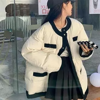 Зимняя универсальная куртка-пуховик женская новая короткая белая утиная пуховая утолщенная теплая маленькая иностранная тенденция S size 90-60kg белый