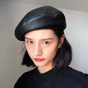 Зимняя универсальная осенняя кожаная шляпа художника в корейском стиле женская восьмиугольная кепка береты из искусственной кожи кофейный