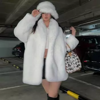 Зимняя утепленная белая шуба, плюшевое пальто с воротником-шарфом, шуба из искусственного меха кролика S белый