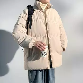 Зимняя утепленная хлопковая куртка для мужчин со стойкой воротником, куртка-пуховик, однотонная, в японском стиле, свободного кроя, большого размера, хлопковая куртка M