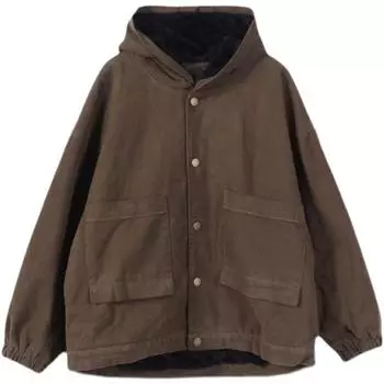 Зимняя утепленная хлопковая куртка с подкладкой, женская стеганая парка с капюшоном, свободные топы с длинным рукавом, винтажная повседневная женская одежда M коричневый