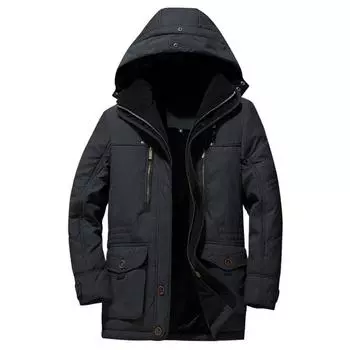 Зимняя утепленная куртка с хлопковой подкладкой, мужская куртка средней и длинной длины с капюшоном M