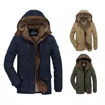 Зимняя утепленная мужская куртка с хлопковой подкладкой, средняя и длинная, большого размера, бархатная куртка с хлопковой подкладкой для людей среднего и пожилого возраста L хаки