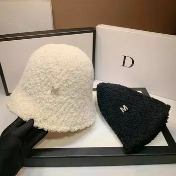 Зимняя утепленная шляпа-ведро, защитная шапка для ушей, женская шляпа-федора из французской шерсти, женская 2024 года, вязаная рыболовная шапка для походов на открытом воздухе 56-58cm белый