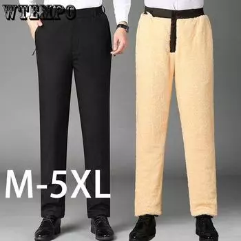 Зимняя утепленная верхняя одежда, хлопковые брюки, мужские с высокой талией, большие размеры, теплые брюки, брюки из овечьей шерсти для холодной погоды для мужчин M 20-57.5kg чёрный