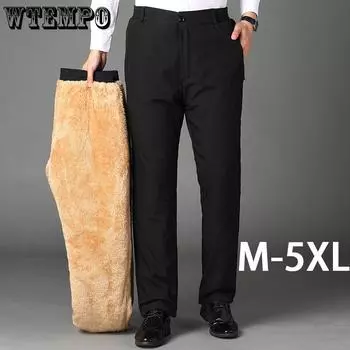 Зимняя утепленная верхняя одежда, хлопковые брюки, мужские с высокой талией, большие размеры, теплые брюки, брюки из овечьей шерсти для холодной погоды для мужчин M 20-57.5kg чёрный