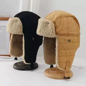 Зимняя утепленная Защитная шапка-бомбер унисекс для мужчин и женщин, однотонная ветрозащитная шапка-ушанка с флисом синий