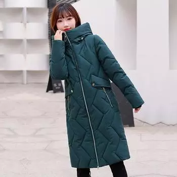 Зимняя утепленная женская теплая длинная парка, женская однотонная свободная куртка с капюшоном, верхняя одежда