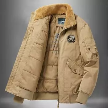 Зимняя утолщенная бархатная стеганая куртка мужская стираная повседневная стеганая куртка большого размера свободная стеганая куртка пилота M хаки