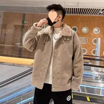 Зимняя утолщенная бархатная вельветовая куртка, повседневная, имитация кроличьего бархата, лацканы, ретро, свободная куртка для пары, хлопковое пальто M