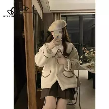 Зимняя утолщенная флисовая короткая куртка из меха ягненка, куртка из высококачественного меха, повседневная куртка One Size белый