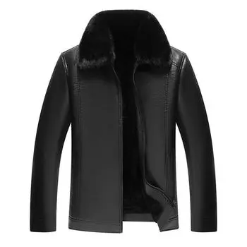 Зимняя утолщенная и бархатная теплая меховая воротниковая короткая куртка из искусственной кожи среднего возраста, кожаная куртка, мужская куртка, повседневная одежда для папы среднего и пожилого возраста M