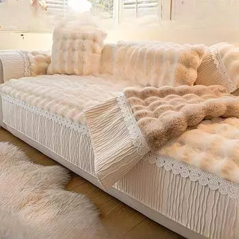 Зимняя утолщенная кашемировая диванная подушка с кроликом, плюшевая подушка, теплая нескользящая крышка для дивана, подлокотник, полотенце 70*70