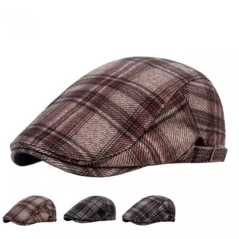 Зимняя утолщенная кепка с утиным язычком в клетку для мужчин и женщин, английская ветровая повседневная берет, литературная молодежная шляпа M56-58cm красный