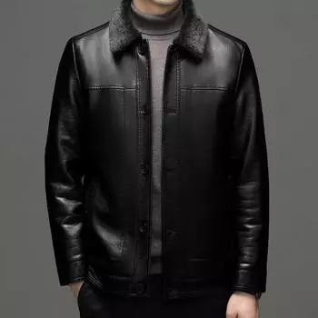 Зимняя утолщенная кожаная куртка большого размера для пап среднего и пожилого возраста, куртка из натуральной кожи, мужское пальто, интегрированная меховая овчина L