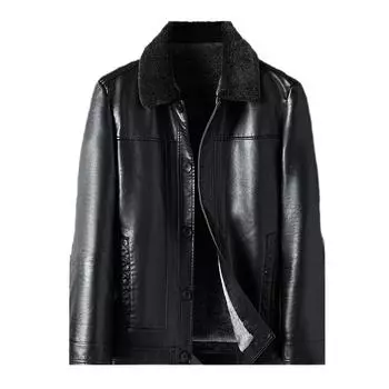 Зимняя утолщенная кожаная куртка большого размера для пап среднего и пожилого возраста, мужская куртка из натуральной кожи, куртка из овчины с меховой отделкой L
