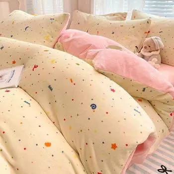 Зимняя утолщенная кровать из четырех частей теплая двухсторонняя бархатная простыня пододеяльник постельное белье 1.2m bed