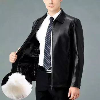 Зимняя утолщенная куртка из овчины среднего возраста, деловая повседневная куртка из натуральной кожи, теплая кожаная куртка-пуховик, мужская одежда 170