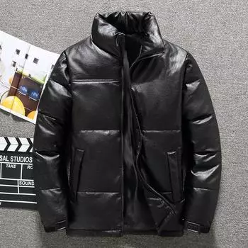 Зимняя утолщенная мужская куртка из искусственной кожи в корейском стиле, свободная, модная, для студентов, для мальчиков и девочек M