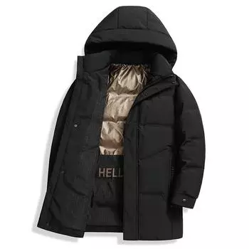 Зимняя утолщенная мужская пуховая куртка средней длины, новая повседневная куртка с капюшоном на белом утином пуху для мужчин M чёрный