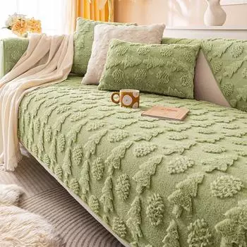 Зимняя утолщенная плюшевая жаккардовая подушка для дивана с изображением кролика, нескользящая подушка для сидения, кожаный чехол для дивана, теплая пылезащитная ткань для спинки сиденья 70X70CM 1PC розовый