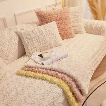 Зимняя утолщенная подушка для дивана из кроличьего бархата, нескользящая подушка, плюшевый чехол для дивана, мягкий съемный чехол для дивана, домашний декор 70x70cm