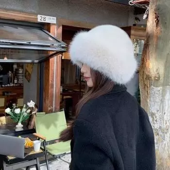 Зимняя утолщенная пушистая меховая женская шапка с плюшевой защитой от ушей, ветрозащитная, теплая, модная женская шапка белый