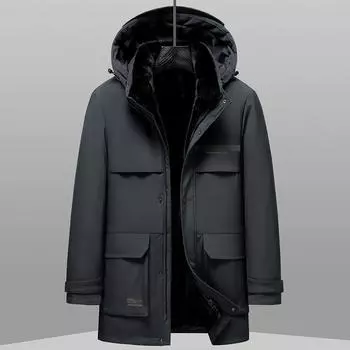 Зимняя утолщенная съемная бархатная подкладка для среднего и молодого бизнеса с капюшоном, утолщенная теплая куртка для преодоления трудностей 170 темно-синий