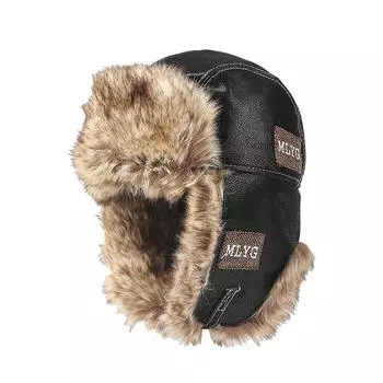 Зимняя утолщенная шапка Thunderbolt, кожаная защитная кепка для велосипедистов, мужская зимняя шапка, европейская и американская ветрозащитная кожаная кепка, ветрозащитная и снежная кепка One Size чёрный