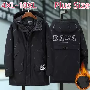 Зимняя утолщенная теплая куртка больших размеров с капюшоном на молнии свободного типа с воротником-стойкой 4XL-10XL 10XL чёрный