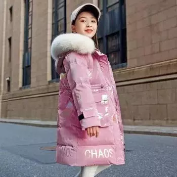 Зимняя утолщенная теплая куртка с капюшоном для девочек среднего и большого размера, длинная хлопковая куртка на молнии 160 чёрный