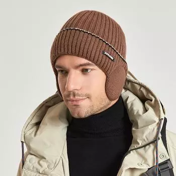 Зимняя утолщенная теплая вязаная шерстяная шапка, мужская уличная лыжная шапка, женская флисовая шапка с защитой ушей, вязаные шерстяные шапки Skullies светло-серый