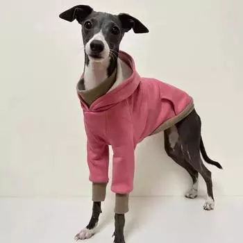 Зимняя утолщенная толстовка с капюшоном для домашних животных, теплая маленькая борзая уиппет, одежда для больших собак S розовый