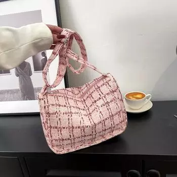 Зимняя вельветовая клетчатая сумка для поездок на работу женская японская сумка-мессенджер с дизайном ниши ins, легкая женская сумка-мессенджер розовый