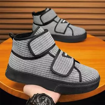 Зимняя вельветовая мужская обувь, удобная, нескользящая, плюшевая, теплая, повседневная обувь для ходьбы, модные, простые, ботильоны, мужская обувь для отдыха на открытом воздухе 39 чёрный